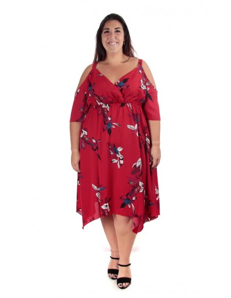 Vestido sexy hombro descubierto rojo tallas grandes outlet