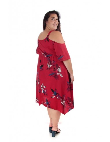 vista lateral Vestido sexy hombro descubierto rojo tallas grandes outlet
