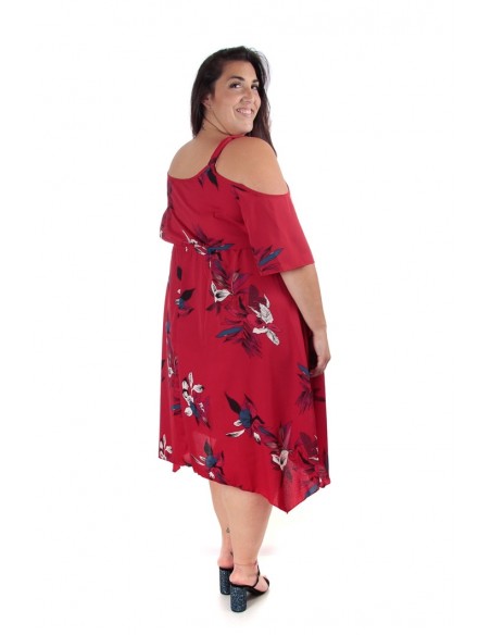 vista lateral Vestido sexy hombro descubierto rojo tallas grandes outlet