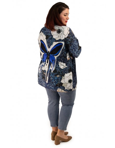 Chaqueta Ligera Tallas Grandes Estampado - Corte Holgado Azul y Blanco