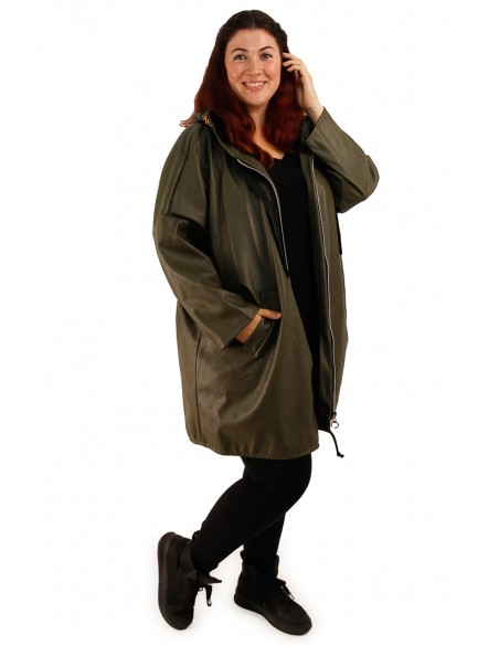 Abrigo talla grande polipiel Allison verde