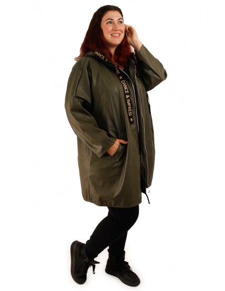Abrigo talla grande polipiel Allison verde