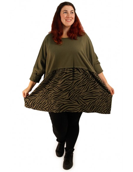 Sudadera Oversize Verde Militar Combinada - Talla Extra Grande (1 metro de ancho)