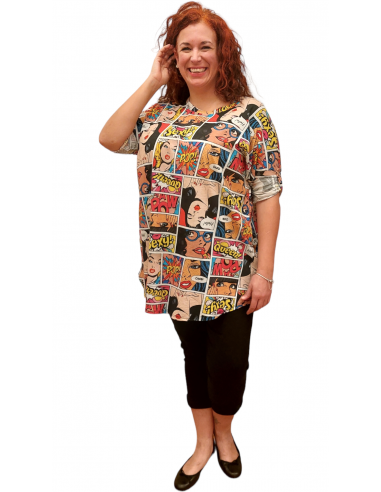 Camiseta Larga Estampado Cómic con...