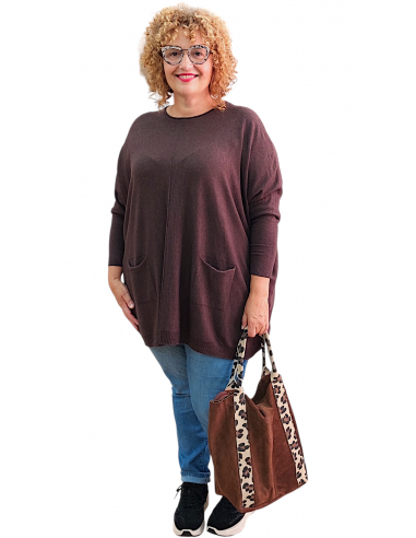 Jersey plus size chocolate bolsillos