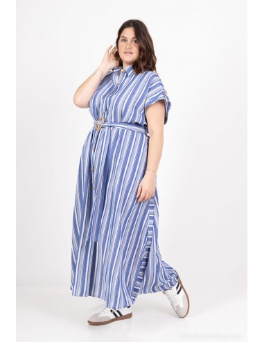 Vestido Largo Camisero de Rayas - Azul y Blanco para Tallas Grandes