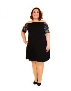 Vestido de Corte Trapecio con Manga Negro (Colección Curvy) 2