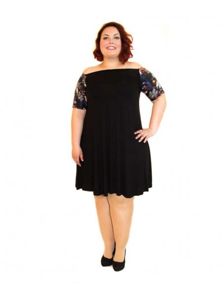 vestido-curvy-negro-manga-corta-estampada-polipiel