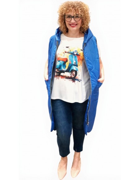 Chaleco azul eléctrico talla especial largo para mujer curvy