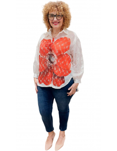 Blusa blanca calada asimétrica tallas grandes outlet Gijón. 2