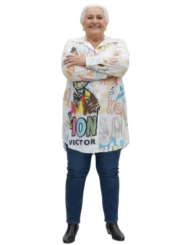 Blusa camisera blanca estampada