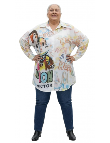 Blusa camisera blanca estampada