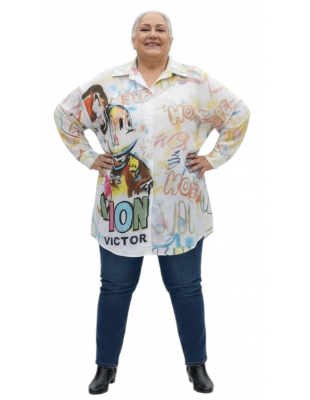 Blusa camisera blanca estampada