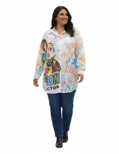 Blusa camisera blanca estampada