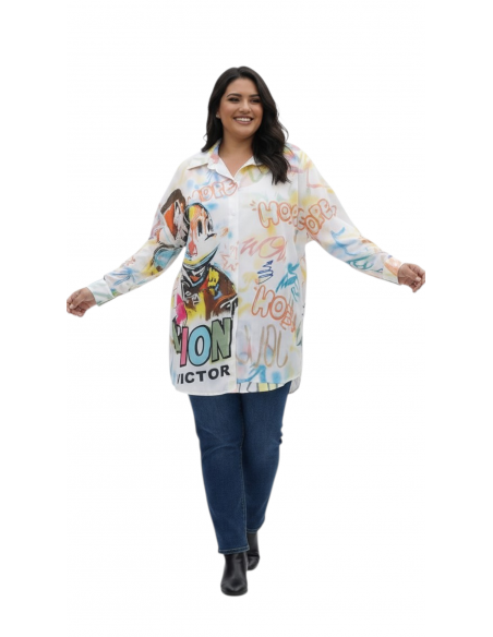Blusa camisera blanca estampada