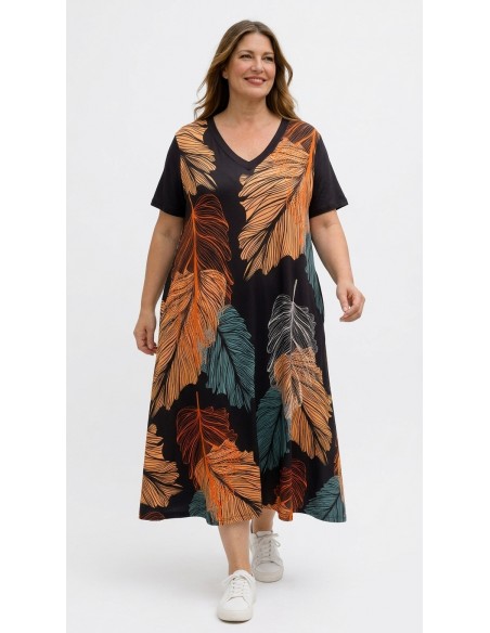 Vestido Largo Estampado de Hojas Boho Chic - Especial Tallas Grandes