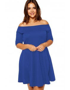 Vestido azul cuello barco