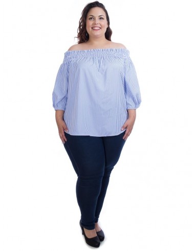 Blusa cuello barco azul rayitas