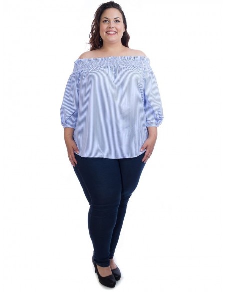 Blusa cuello barco azul rayitas