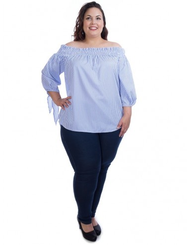 Blusa cuello barco azul rayitas