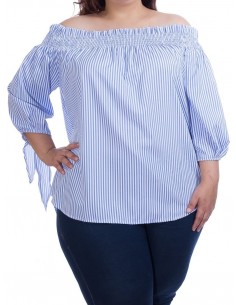Blusa cuello barco azul rayitas 2