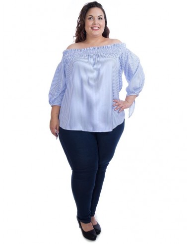 Blusa cuello barco azul rayitas