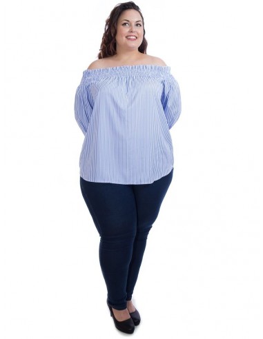 Blusa cuello barco azul rayitas