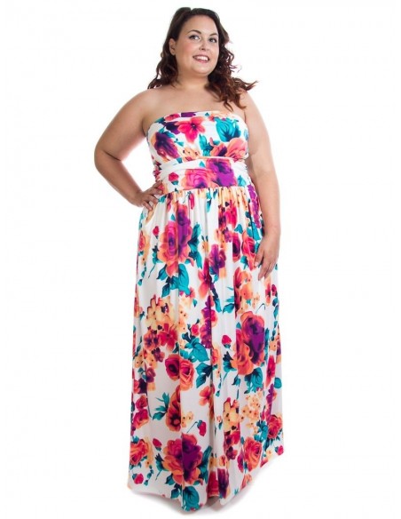 Detalle del escote palabra de honor y ajuste en la cintura para vestido curvys.