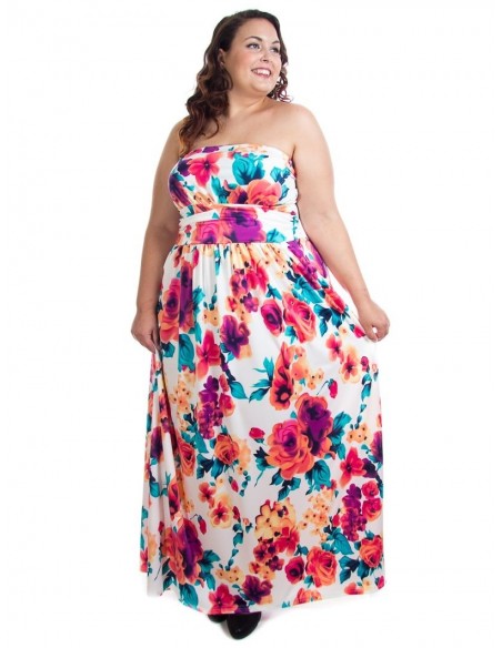 Vestido largo tallas grandes palabra de honor con estampado de flores grandes y bolsillos.
