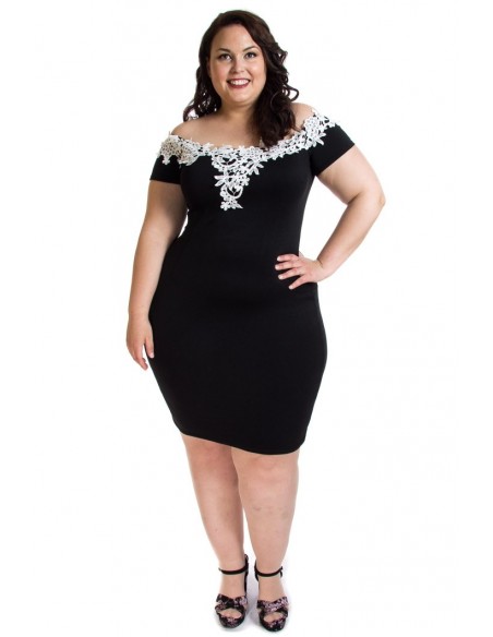 Vestido negro encaje blanco