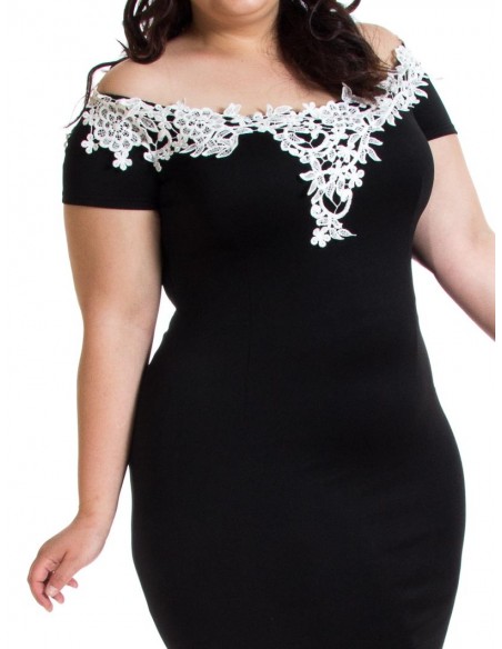 Detalle Vestido outlet fiesta negro encaje blanco