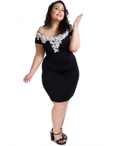 Vestido outlet negro encaje blanco