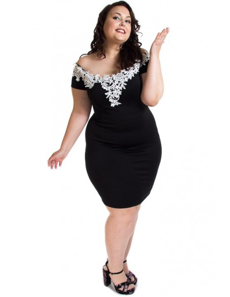 Vestido outlet negro encaje blanco